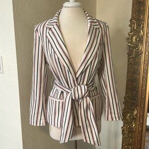 Marciano Stunning, Red and Blue Striped Blazer with belt and satin lining Size M